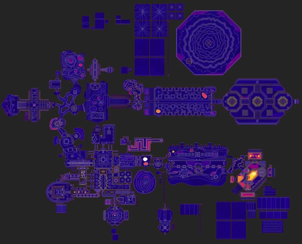 Heatmap of BSP depth for Profane Promiseland (also a large DOOM map).