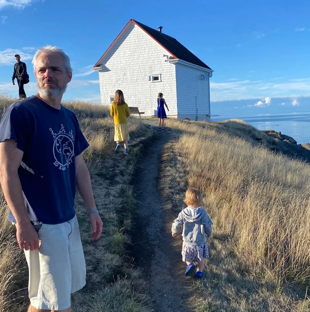 Me and the kids walking on Saturna Island at sunset